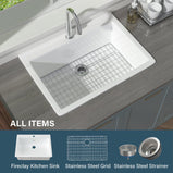 White Kitchen Sink 30 Inch 1 Hole - Outdoor Kitchen Sink Drop In 30"x22",9" Deep Laundry Sink,Fireclay Topmount Kitchen Sink Single Bowl, w Accessories,for Kitchen & Island & Outdoor & Laundry - Miuara LLC