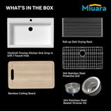 White Workstation Kitchen Sink 33 Inch - 1 Hole Large Kitchen Sink Drop In 33"x22", 9" Deep Topmount Kitchen Sink,Single Bowl Overmount Fireclay Sink For Kitchen,with 4 Custom Accessories