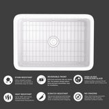 Miuara White Kitchen Sink Drop In 27 x 19 x 10 Inch Fireclay Dual Mount Drop In Kitchen Sink Deep Single Bowl Topmount & Undermount Kitchen Sink with Custom Bottom Grid & Kitchen Sink Strainer - Miuara LLC