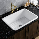 Miuara White Kitchen Sink Drop In 27 x 19 x 10 Inch Fireclay Dual Mount Drop In Kitchen Sink Deep Single Bowl Topmount & Undermount Kitchen Sink with Custom Bottom Grid & Kitchen Sink Strainer - Miuara LLC