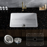 Miuara White Kitchen Sink Drop In 27 x 19 x 10 Inch Fireclay Dual Mount Drop In Kitchen Sink Deep Single Bowl Topmount & Undermount Kitchen Sink with Custom Bottom Grid & Kitchen Sink Strainer - Miuara LLC
